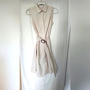 Mango Cream Belted shirt dress, cotton, S